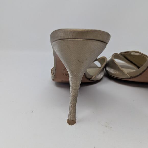 Stuart Weitzman Slip On Rhinestone Trimmed Heel Sandals Gold Size 8 - Picture 8 of 12